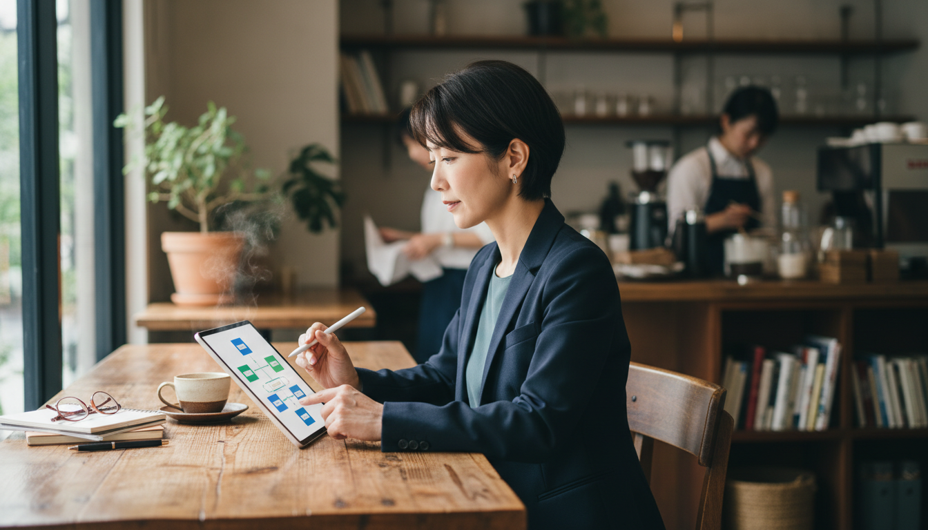 【事業設計】労働時間に依存しない仕組みを作る3つの基本ステップ!時間労働から脱却するビジネスモデル構築法の実践場面
