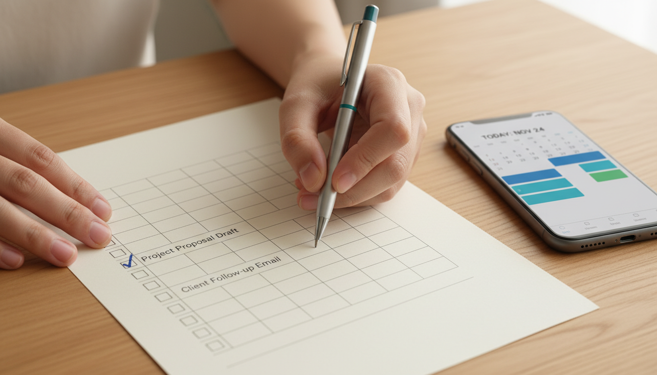 【仕事 優先順位 決め方】頻度と時間で迷わない！業務を整理して時間を作る5つの手順と実践チェックリストの内容を見直している場面